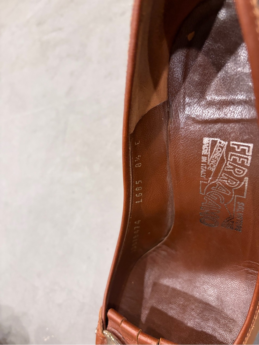Salvatore Ferragamo Tan and Brown Leather Block Heel Pump - Picture 11 of 14